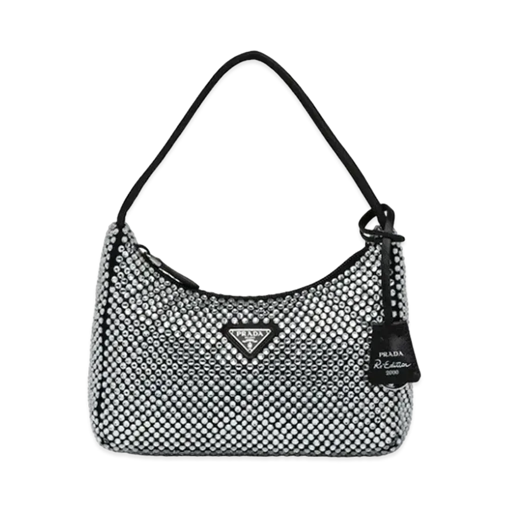 PRADA Satin Mini Bag With Artificial Crystals "White"