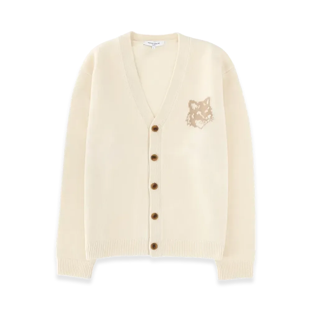 Maison Kitsune Wool Cardigan With Fox Head "Beige"
