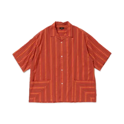 BEAMS Dobby Striped Open Collar Shirt "Red"