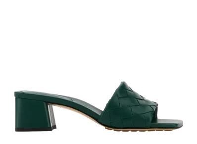 Bottega Veneta Women's Leather Parco Mules "Emerald Green"