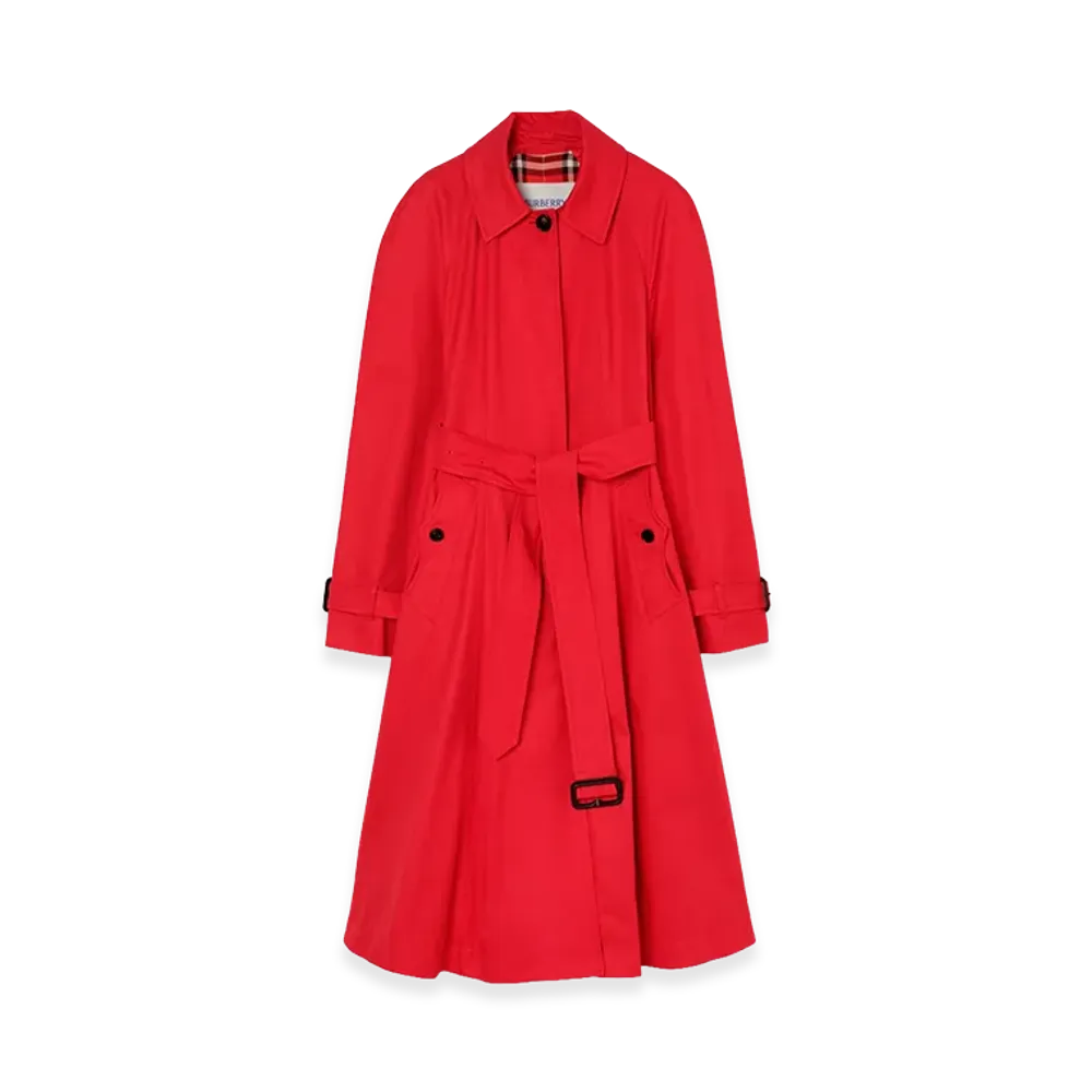 Burberry Women's Long Gabardine Ellingham Fit & Flare Car Coat "Crayon Red"