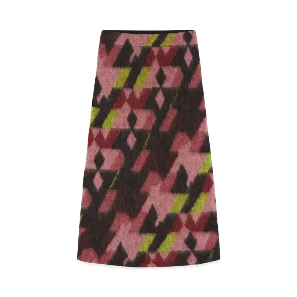 Maison Kitsune Graphic Mohair Jacquard Long Skirt "Pecan/Pasture Rose"