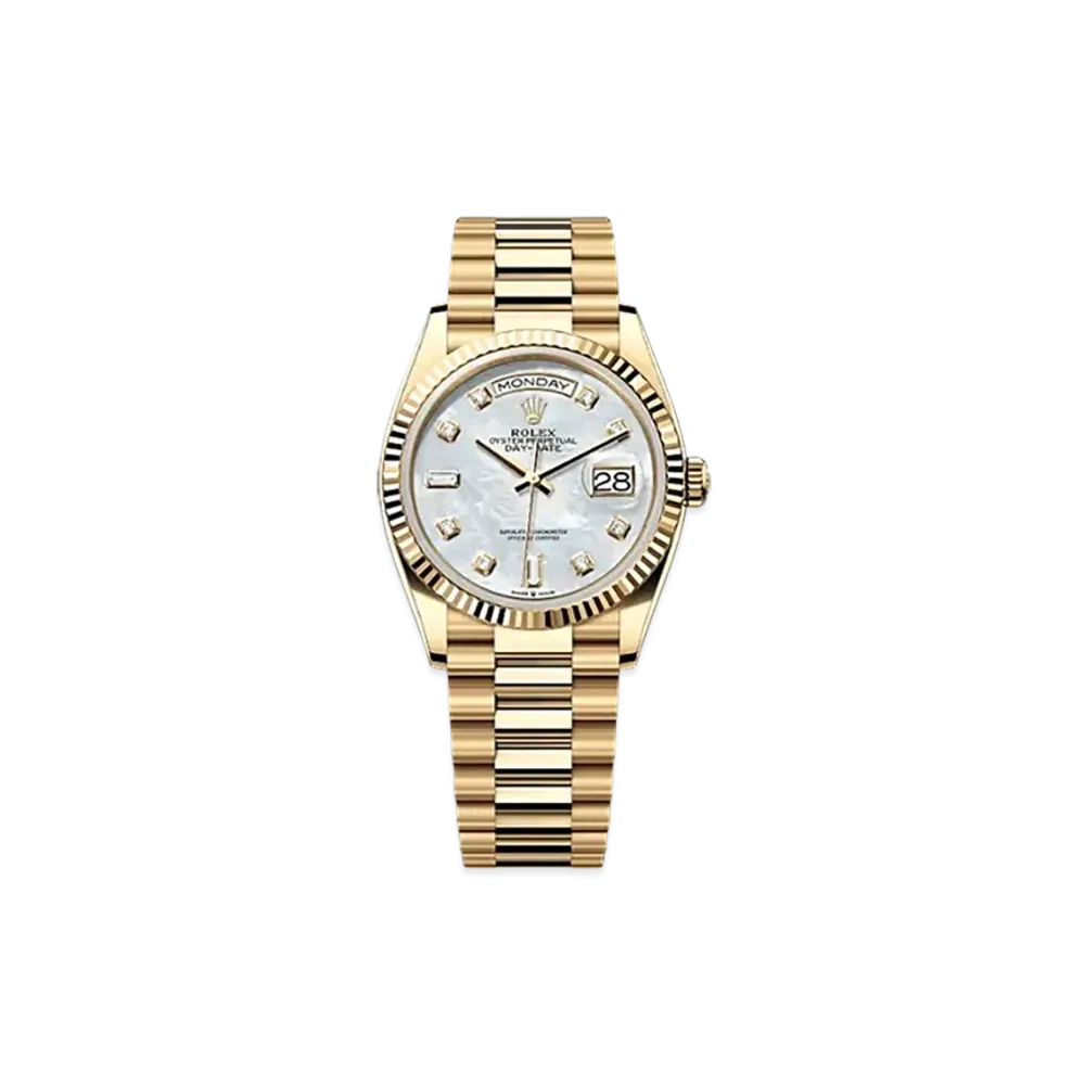 ROLEX Day-Date 36mm Yellow Gold 128238 "White Mother-of-Pearl"