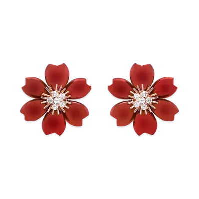 Van Cleef & Arpels Rose de Noel earrings small model "18K Rose gold/Carnelian/Diamond"
