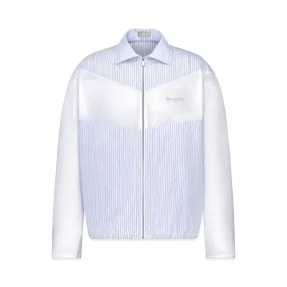 Dior Christian Dior Couture Two-Material Zipped Shirt Striped Cotton Poplin and Dior Oblique Cotton Jacquard "White"