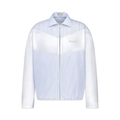 Dior Christian Dior Couture Two-Material Zipped Shirt Striped Cotton Poplin and Dior Oblique Cotton Jacquard "White"