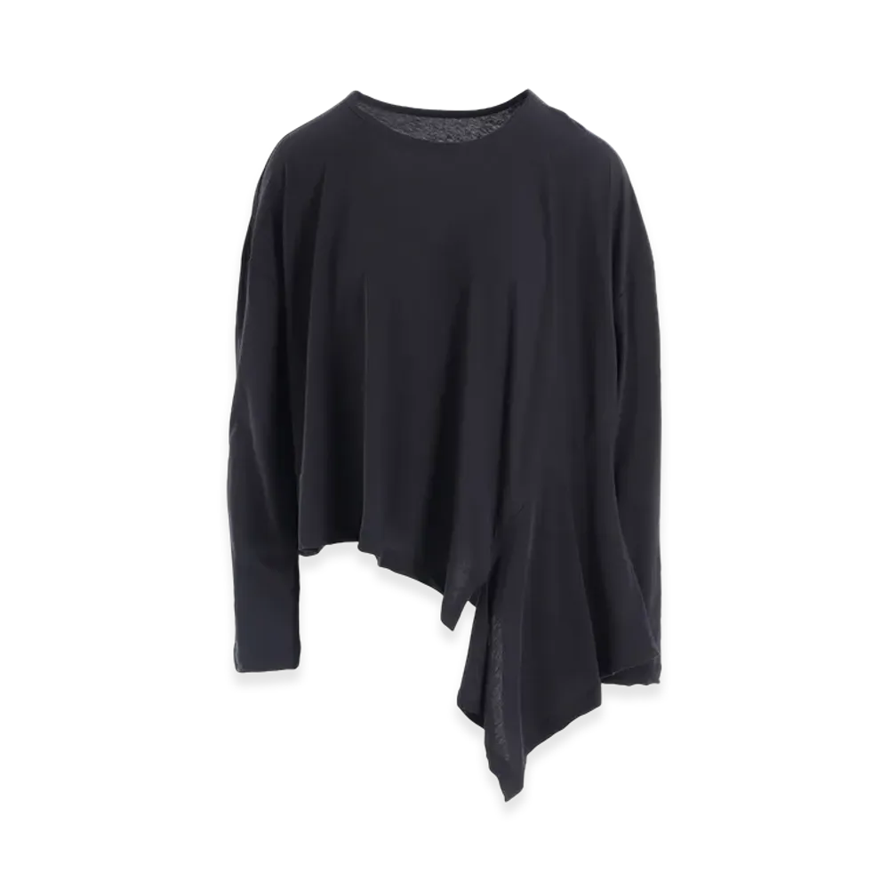 Y's Hard-Twisted Jersey Asymmetric Round Neck T "Charcoal"