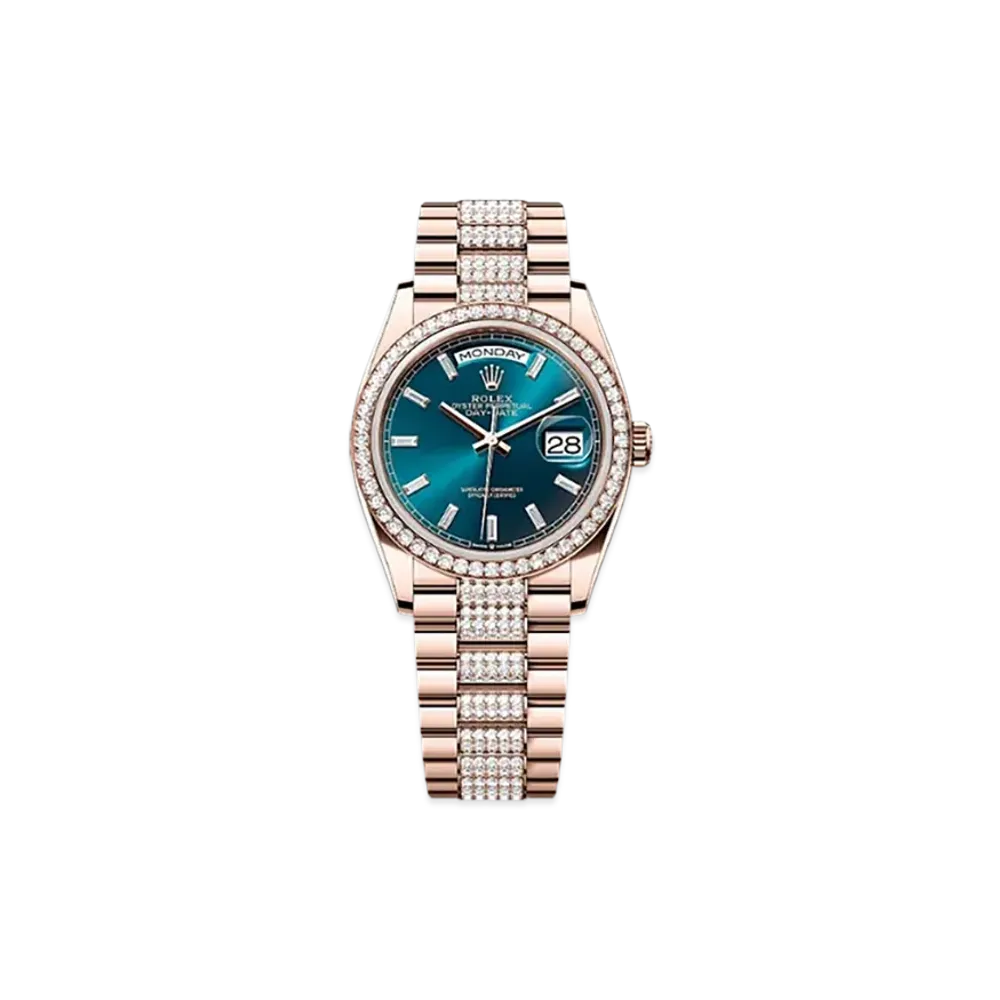 ROLEX Day-Date 36mm Everose Gold Diamond 128345RBR "Blue-Green"