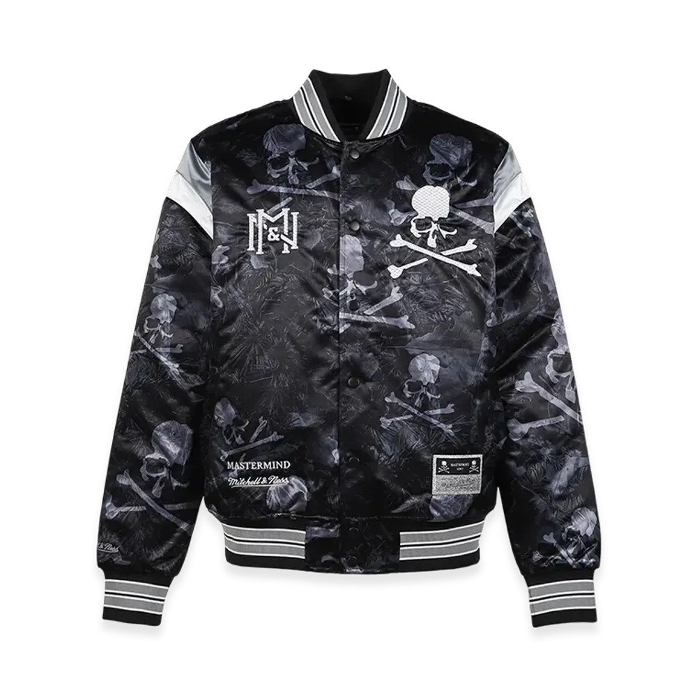 MASTERMIND WORLD x Mitchell&Ness Print Satin JKT "Black"