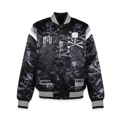MASTERMIND WORLD x Mitchell&Ness Print Satin JKT "Black"