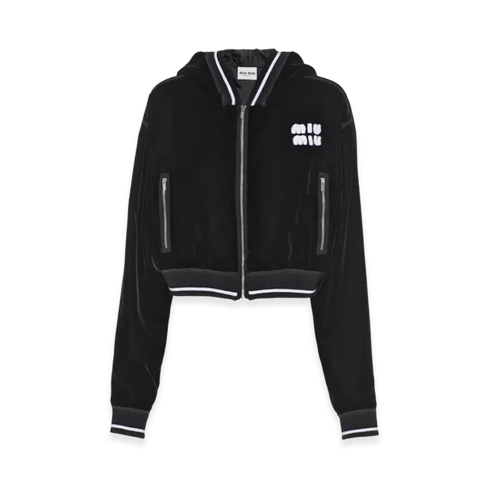MIU MIU Women's Embroidered Velvet Blouson "Black"