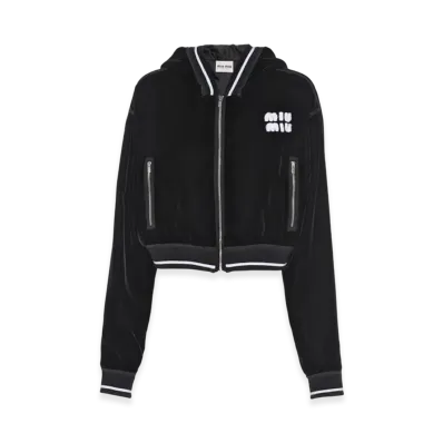 MIU MIU Women's Embroidered Velvet Blouson "Black"