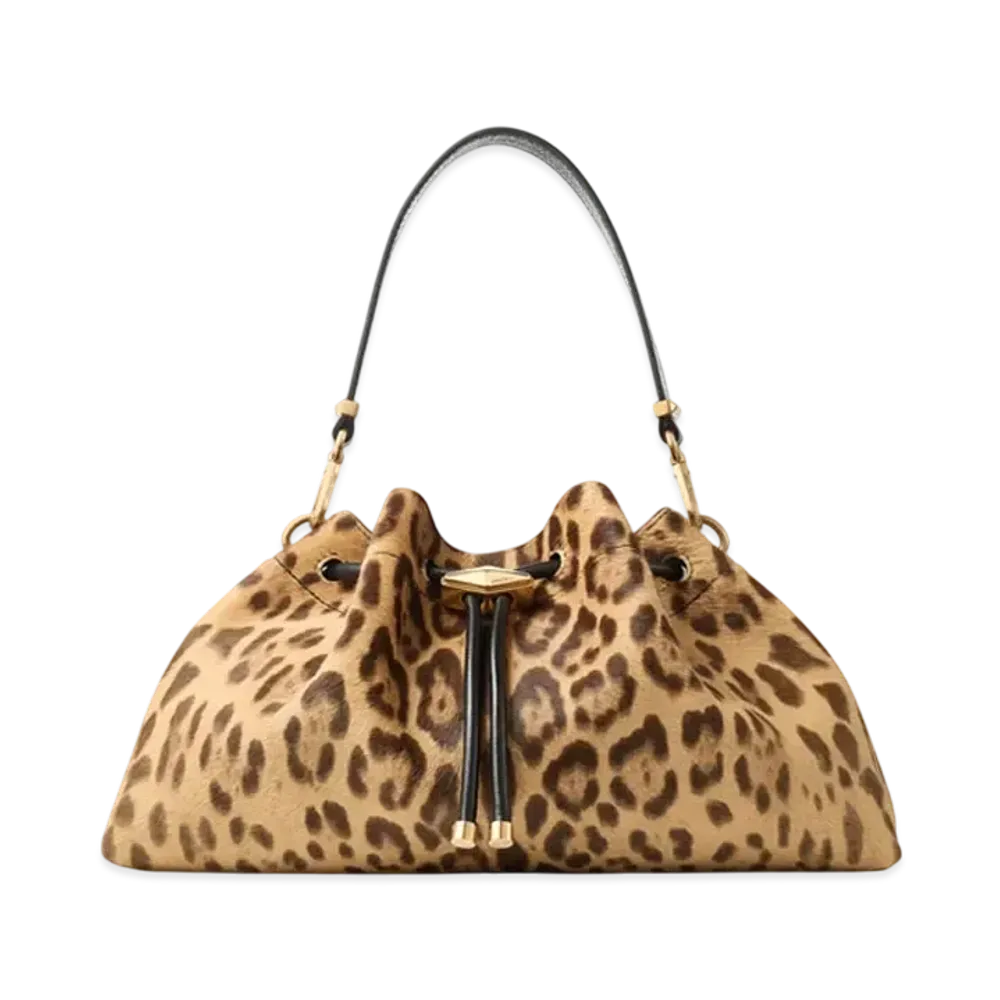 Jimmy Choo Cinch M Leopard Print Pony Bag "Natural/Gold"
