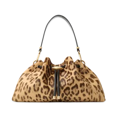 Jimmy Choo Cinch M Leopard Print Pony Bag "Natural/Gold"
