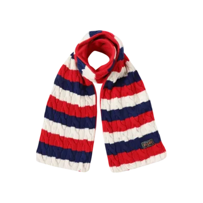 BEAMS Muffler Cable Stripe Wool Fleece "White/Red/Blue/Red"
