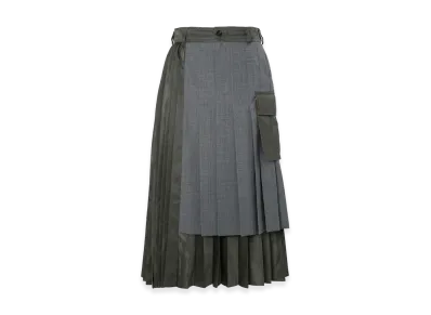 sacai Women's Suiting x Nylon Twill Skirt "Gray/Dark Khaki"