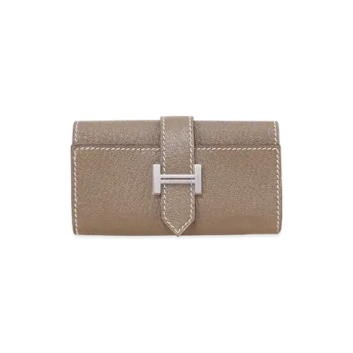 Hermes Bearn 4 Key Case Chevre Mysore "Etoupe/Silver"
