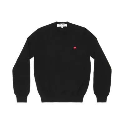 PLAY COMME des GARCONS V Neck Sweater With Small Red Heart "Black"