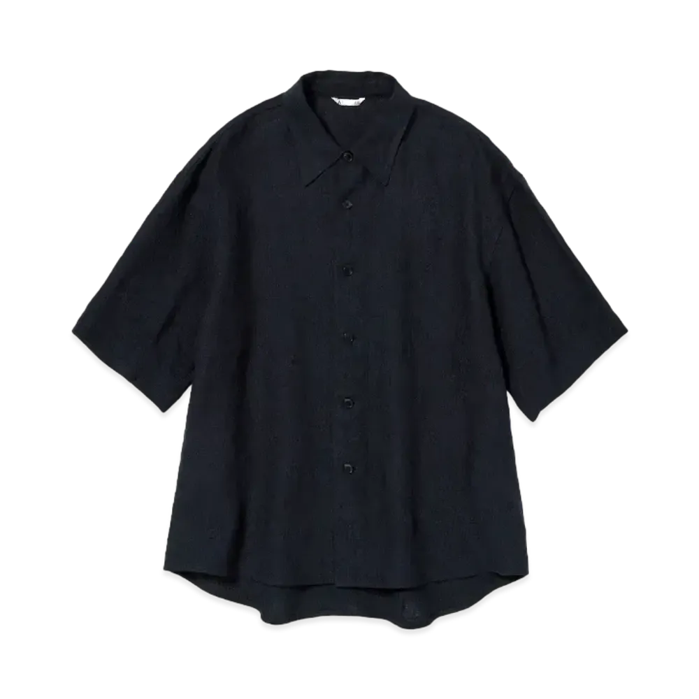 AURALEE Linen Silk Tweed Half Sleeved Shirt "Dark Navy"
