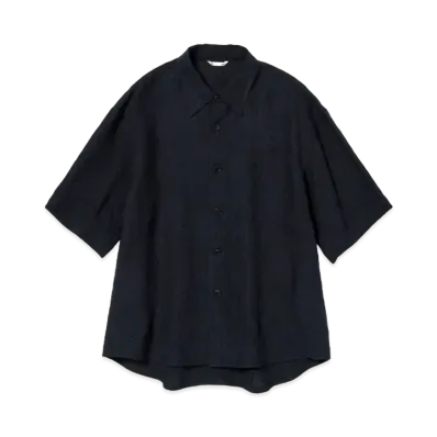 AURALEE Linen Silk Tweed Half Sleeved Shirt "Dark Navy"