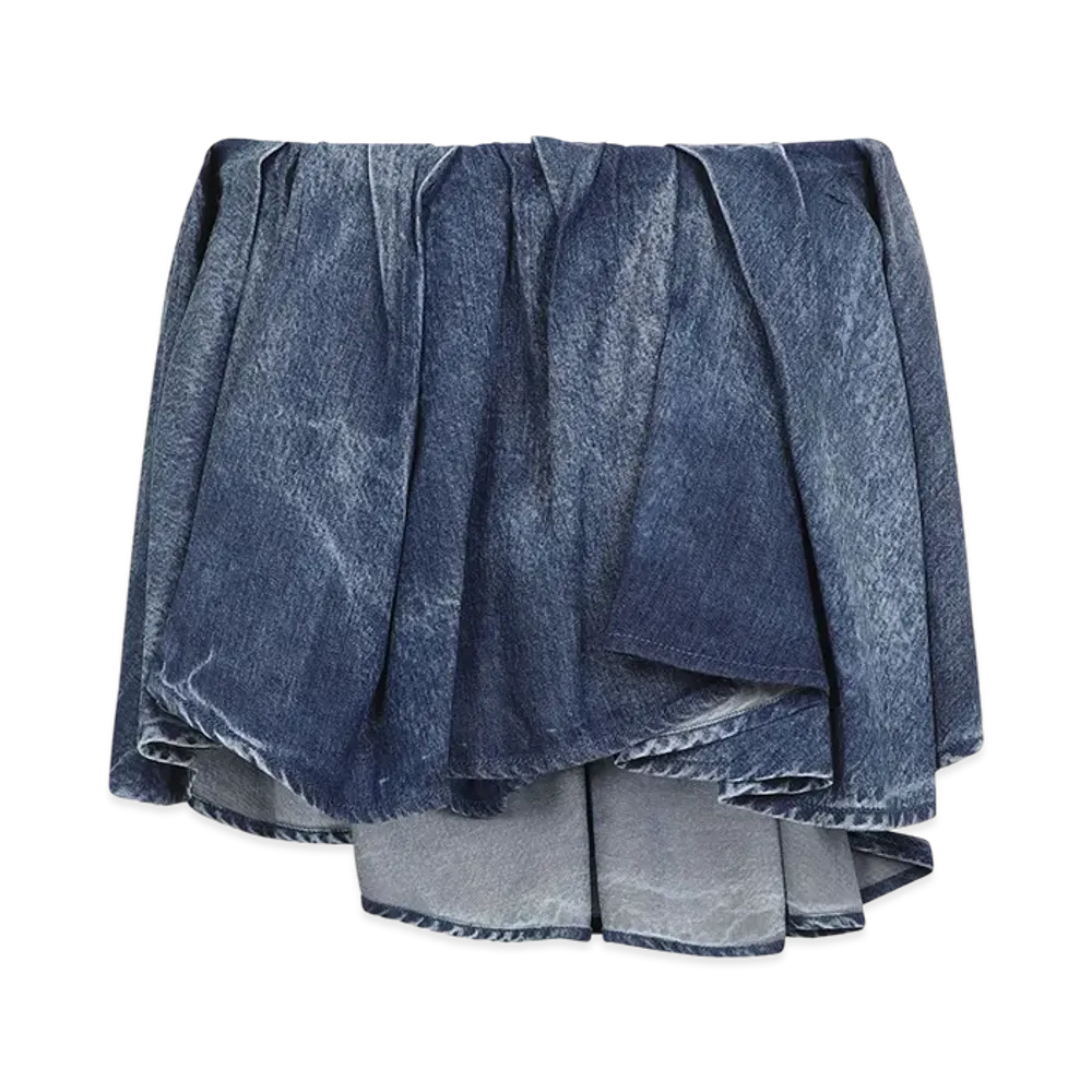 Diesel De-Ria-Fsg Miniskirt In Distressed Denim "Medium Blue"