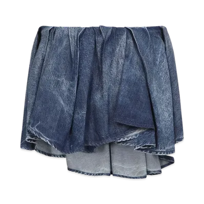 Diesel De-Ria-Fsg Miniskirt In Distressed Denim "Medium Blue"
