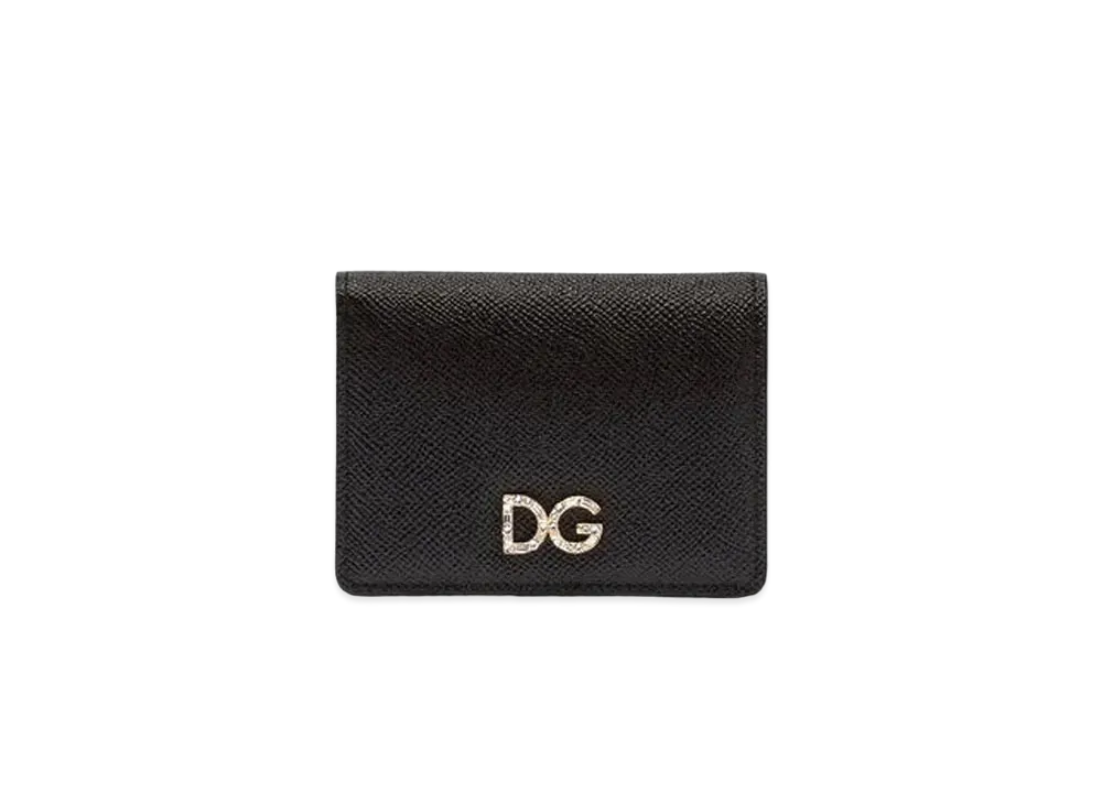 Dolce&Gabbana Card Holder Laminate Dauphine Calfskin Logo Crystal "Black"