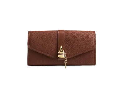 Chloe Aby Long Wallet With Flap In Grained & Shiny Calfskin "Sepia Brown"