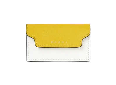 Marni Tone On Tone Yellow And White Saffiano Business Card Case "Light Topaz/Lily White/Acid"