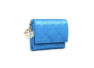 Dior Lady Dior Lotus Wallet Cannage Patent Calfskin "Bright Blue"