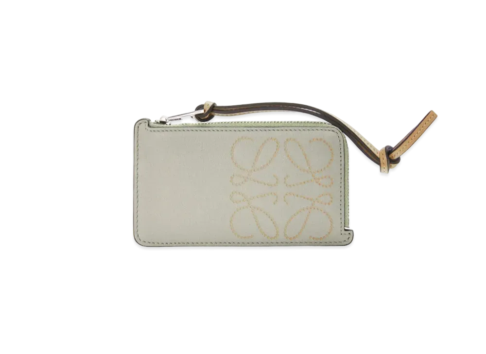 LOEWE Brand Coin Cardholder In Classic Calfskin "Light Green / Dark Gold"