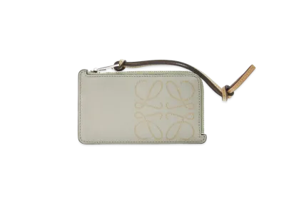 LOEWE Brand Coin Cardholder In Classic Calfskin "Light Green / Dark Gold"