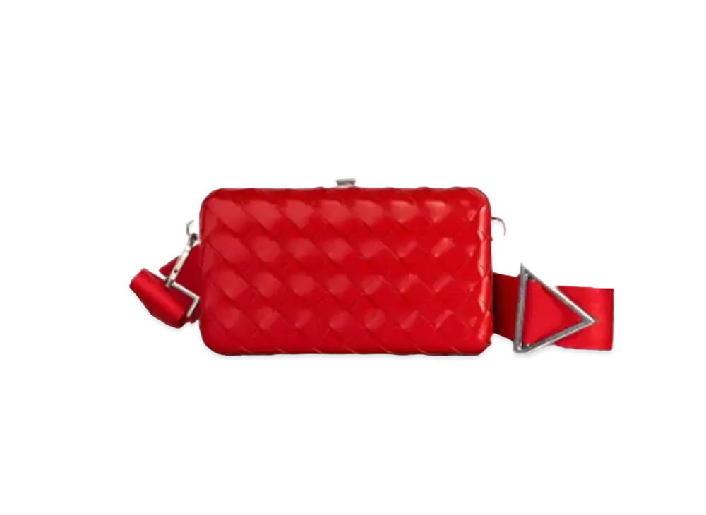 Bottega Veneta Intrecciato Woven Spazzolato Calfskin Messenger Bag "Bright Red"