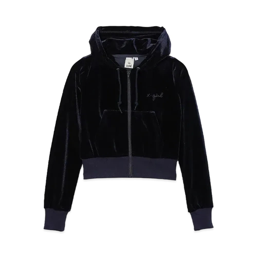 X-Girl Velour Zip Up Hoodie "Navy"