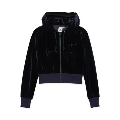 X-Girl Velour Zip Up Hoodie "Navy"