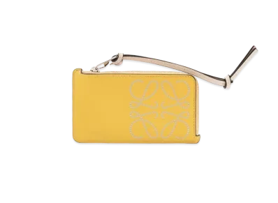 LOEWE Brand Coin Cardholder In Classic Calfskin "Mustard / Light Oat"