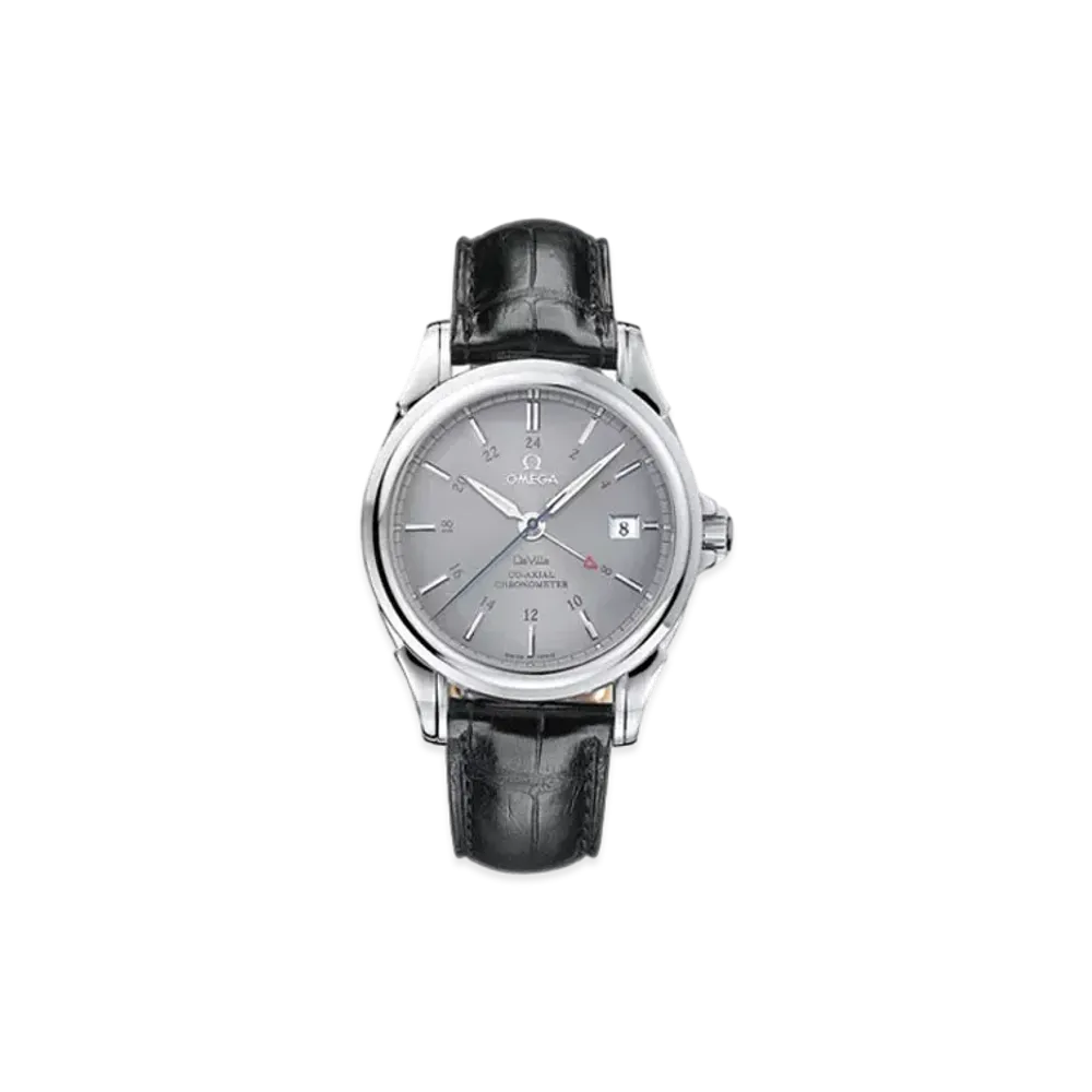 OMEGA De Ville Co-Axial GMT 38.7MM Leather Strap "Stainless Steel/Gray/Black" 4833.41.31