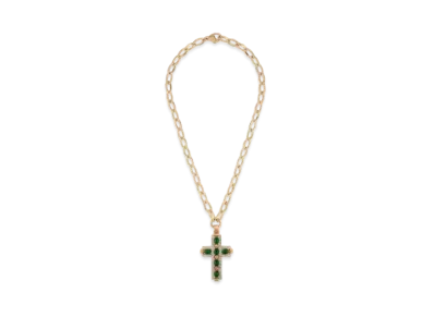 GUCCI Cross Pendant Necklace "Gold/Green"