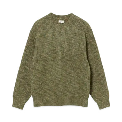 BEAMS 5 Gauge Shaggy Crew Neck Knit "Olive"