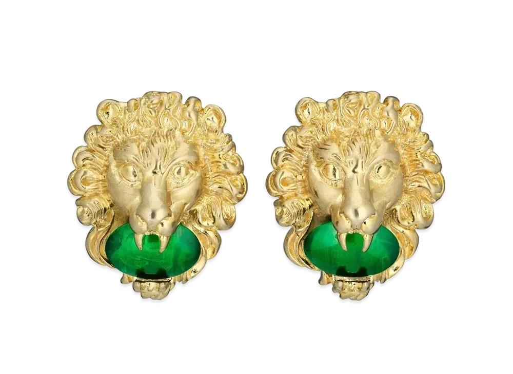 GUCCI Lion Head Earrings with Curved Gemstones