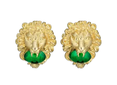 GUCCI Lion Head Earrings with Curved Gemstones