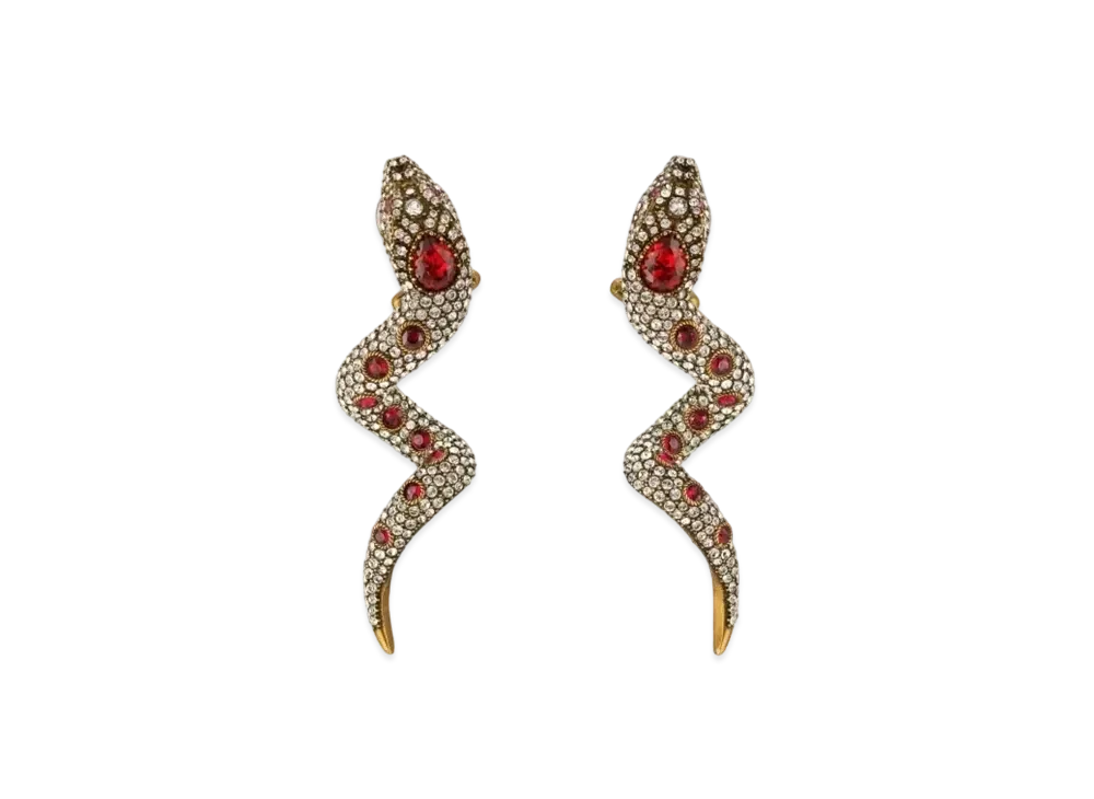 GUCCI Crystal Snake Earrings "White/Red"