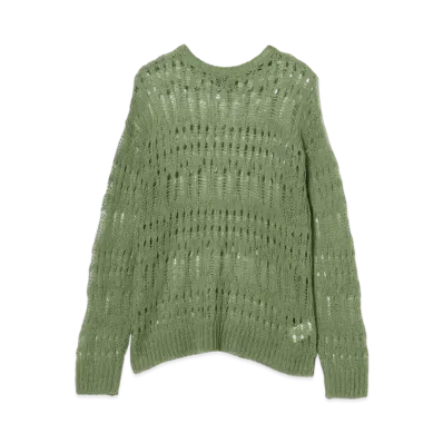 BEAMS 3 Gauge Crochet Crew Neck Knit "Olive"