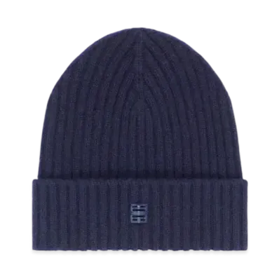 GIVENCHY Ribbed Beanie In Wool and Cashmere With 4G Detail "Deep Blue"