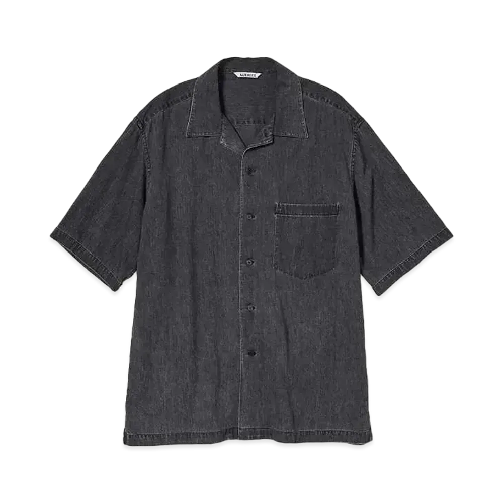AURALEE Selvedge Super Light Denim Half Sleeved Shirt "Washed Black"