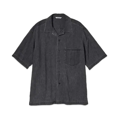 AURALEE Selvedge Super Light Denim Half Sleeved Shirt "Washed Black"