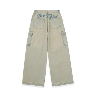 X-Girl Women's Cursive Logo Denim Cargo Pants "Light Indigo"