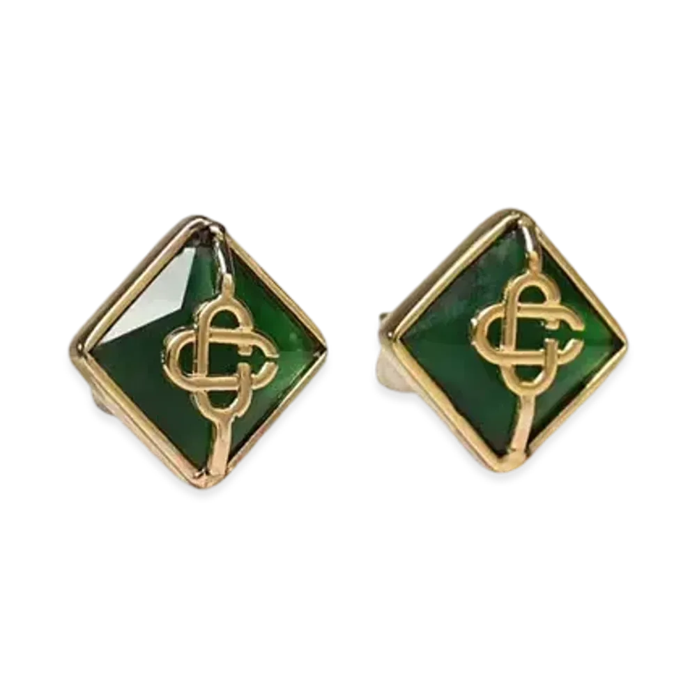 Casablanca Crystal Monogram Earring "Evergreen"