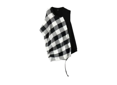 Yohji Yamamoto Y's GINGHAM SHIRRING X30/- DESIGN RUNNING "Black/Whit"