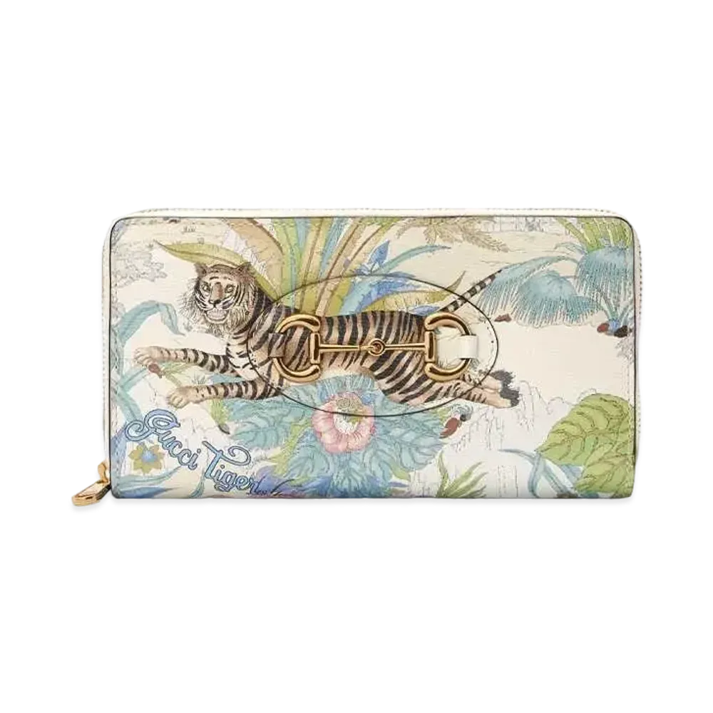 GUCCI Tiger Horsebit 1955 Zip Wallet "Off White"